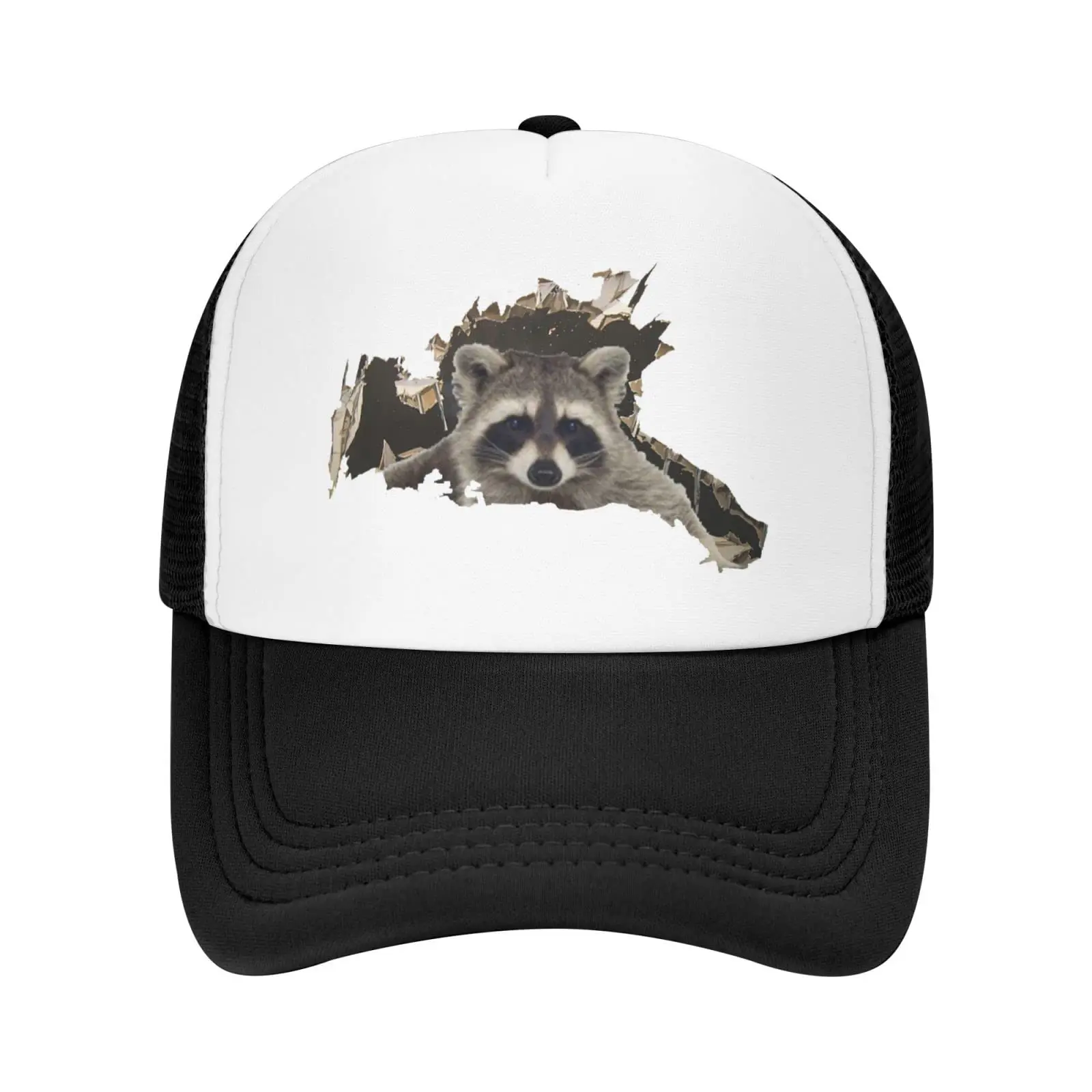 

Cute Raccoon Mesh Baseball Cap, Funny Animal Adjustable Trucker Hat Snapback Caps for Men Women