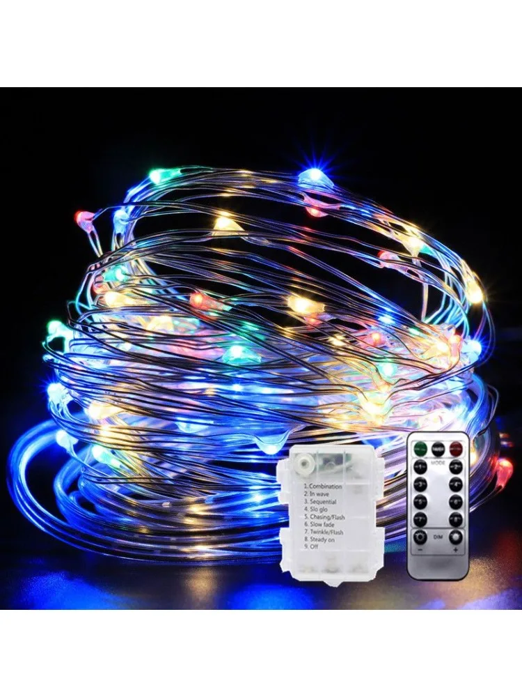LED fée fil d'argent chaîne lumière boîte à piles avec 8 modes télécommande mariage guirlande de noël lampe maison chambre décoration
