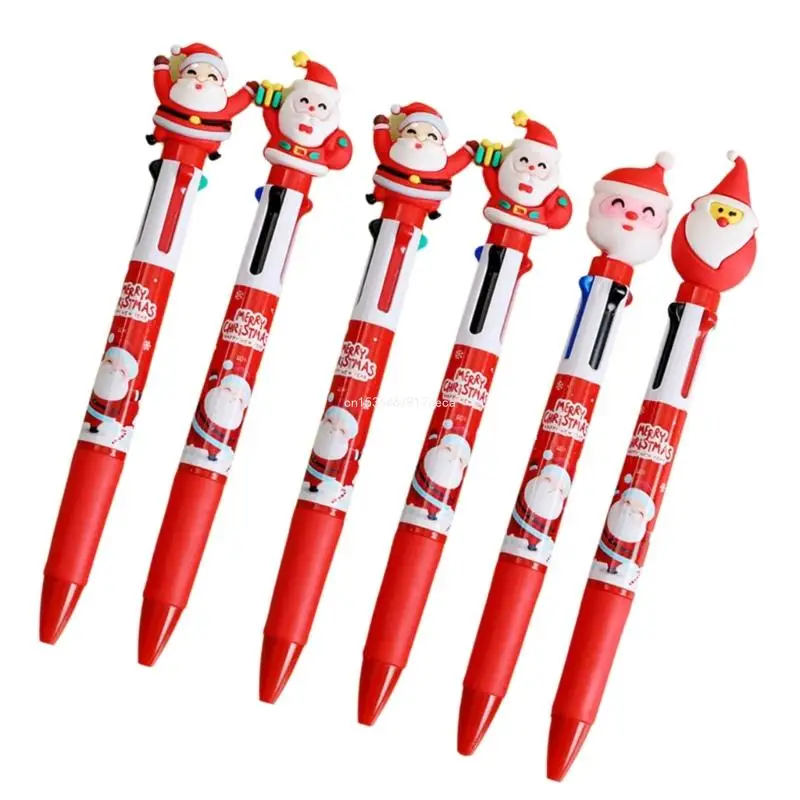 6x/Set 4 in 1 Multicolor Ballpoint Pen Christmas Ballpoint Pen 0.5mm Shuttle Pen Writing Pen Office School Supplies Dropship