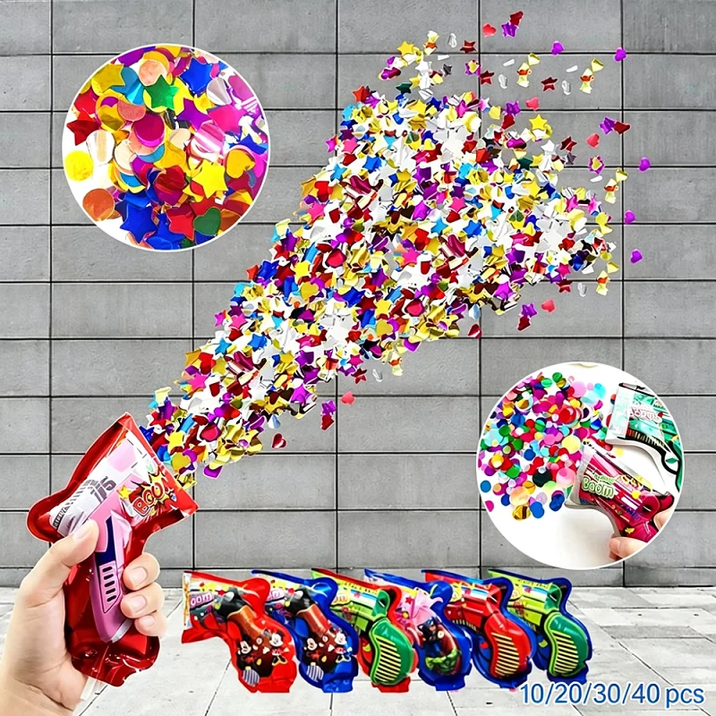 40/10Pcs Fireworks Inflatable Confetti Gun Manual Inflation Poppers Confetti Shooter Hand Confetti Cannon Color Inflatable Toy