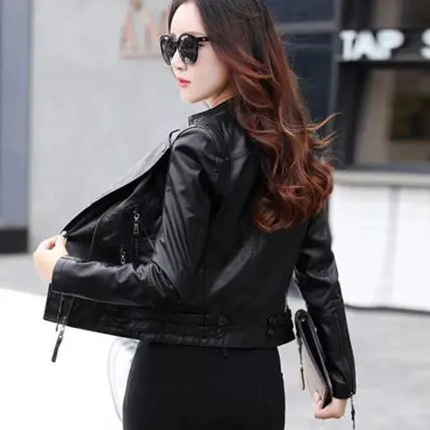 New S-5XL Women\'s Leather Jacket 2024 Spring Motorcycle Leather Jacket Women Leather Suit Female Jacket Blazer Q404