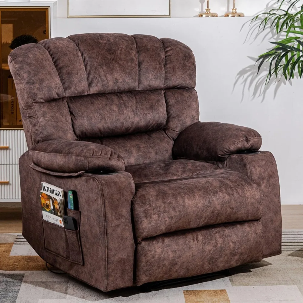 

Chair Modern Ergonomic Lounge Single Sofa Seat Living Room Gravity Recliners Foam Filling 2 Cup Holders & Side Pocket