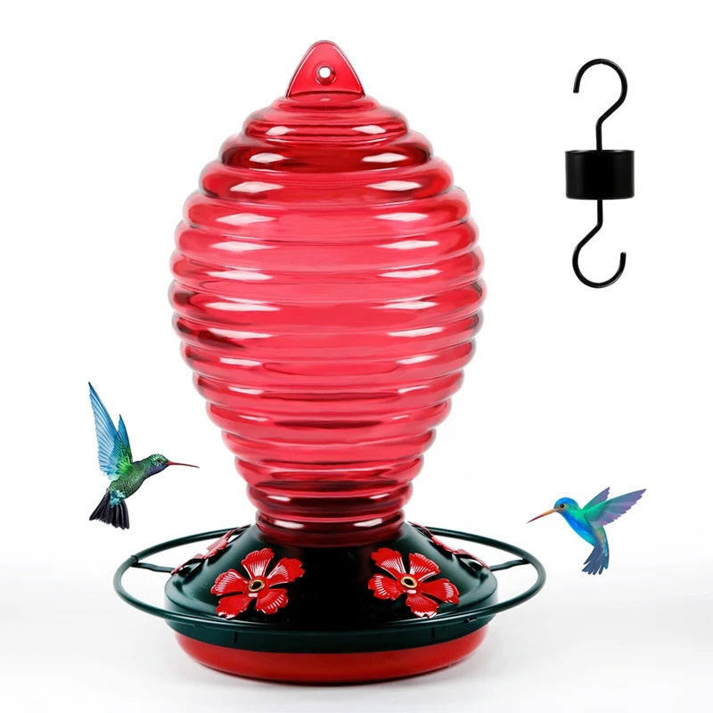 

Best Of 2025-Glass Hummingbird Feeder, Red Hummingbird Feeders For Outdoors Hanging, 29 Ounces, Cute Spiral Shape Bottle