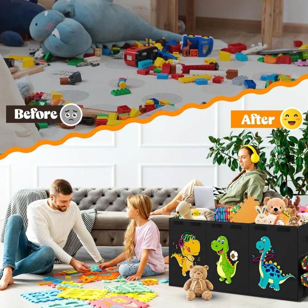 صندوق تخزين ألعاب الديناصور المتين ذو السعة الكبيرة للأطفال، منظم قابل للطي مع غطاء، مثالي لغرفة لعب الأطفال الصغار