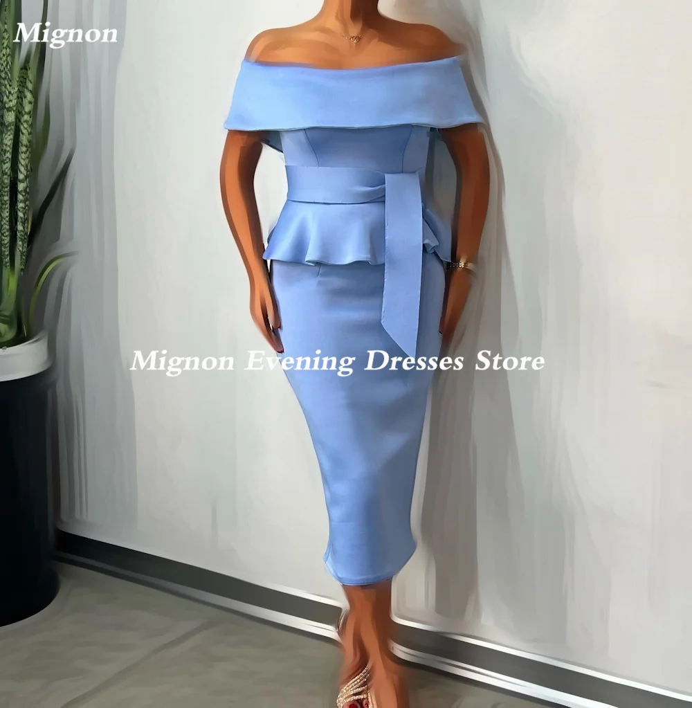 

Mignon Satin Mermaid Off-the-shoulder Arab Ruffle Prom Gown Tea Length Saudi Evening Formal Elegant Party Dress for Women 2023