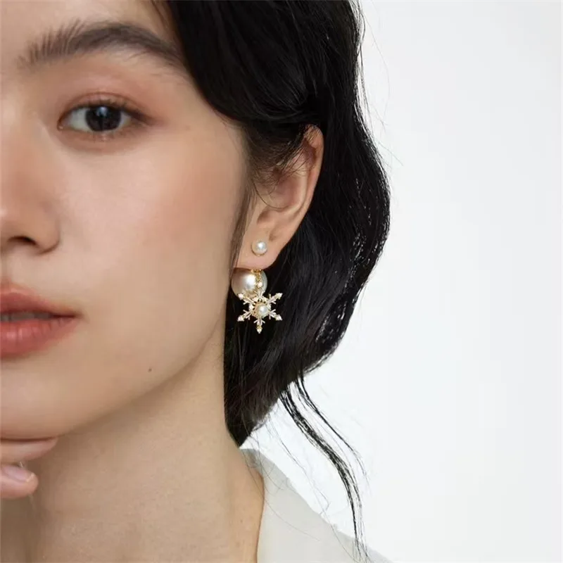 

New Metal Snowflake Pearl Large Earrings Unique Design Luxury Feelings Daily Commute Party Ladies Jewelry Accessory
