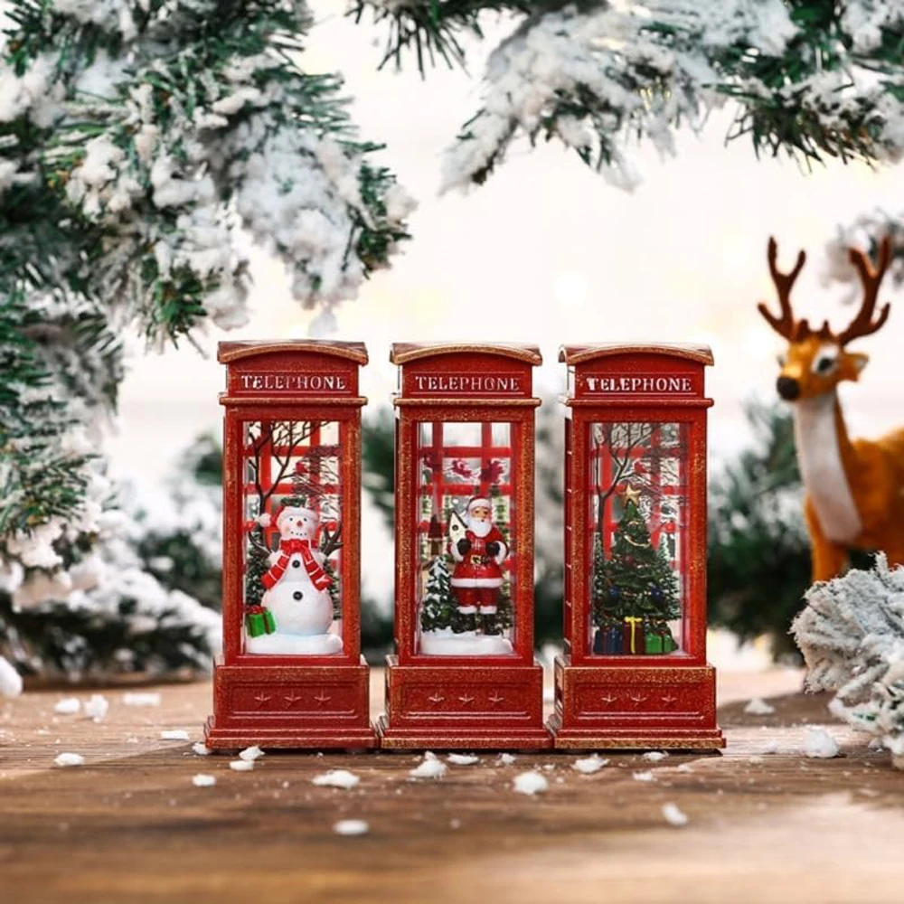 1PCS Telefonzelle Schneekugeln Spinning Wasser und Wirbelnde Glitzer Weihnachtsdekorationen Zuhause Beleuchtete Weihnachten Schneekugel