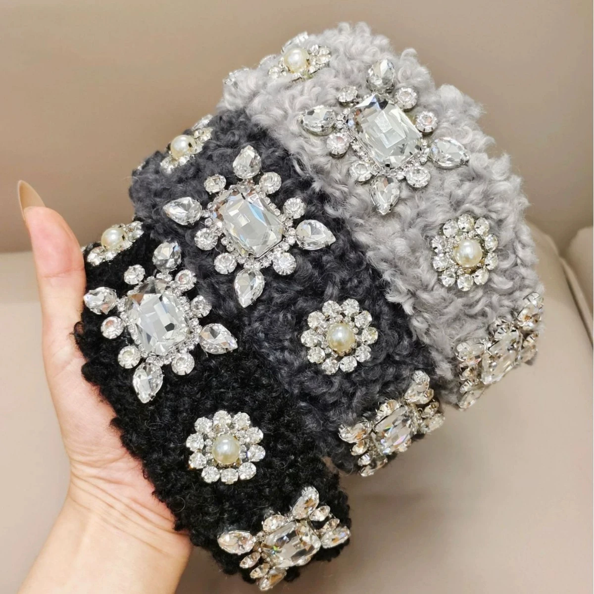 

2025 Winter Thick Headband Rhinestone Headbands Lady Elegant Wide Hair Hoop Fashion Soft Hairbands Hair Accessories Gift