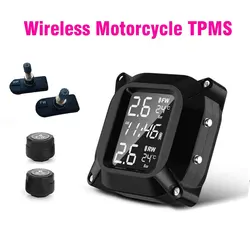 Wireless Motorcycle TPMS Tire Pressure Monitoring System 2pcs External Sensor LCD Time Display Tyre Temperature Monitor Alarm