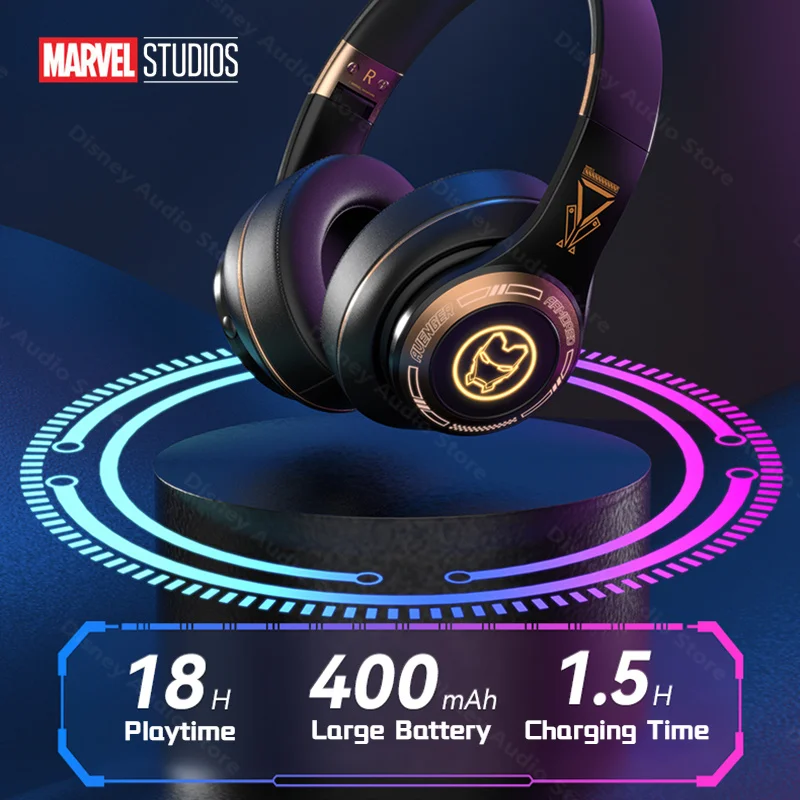 Disney Marvel Gaming Wireless Headphones RGB Ambient Lights Bluetooth 5.3 Earphone Deep BASS HIFI Stereo Headset with 3.5mm Wire