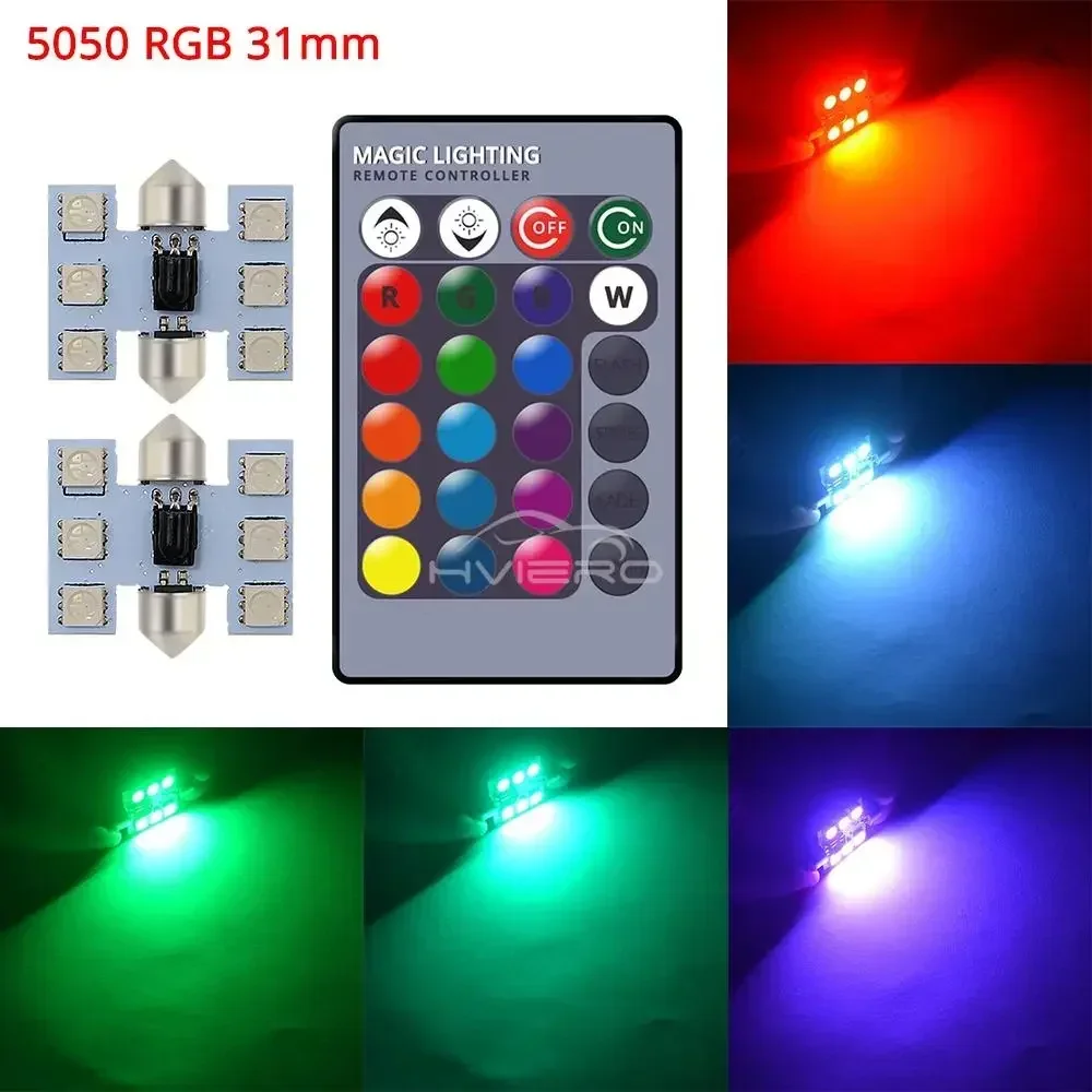 2Pcs RGB 6SMD 지붕 돔 꽃줄 독서 램프 C5w 자동차 자동 원격 제어 분위기 Led 환영 조명 차례 신호 트렁크 전구 썸네일 7