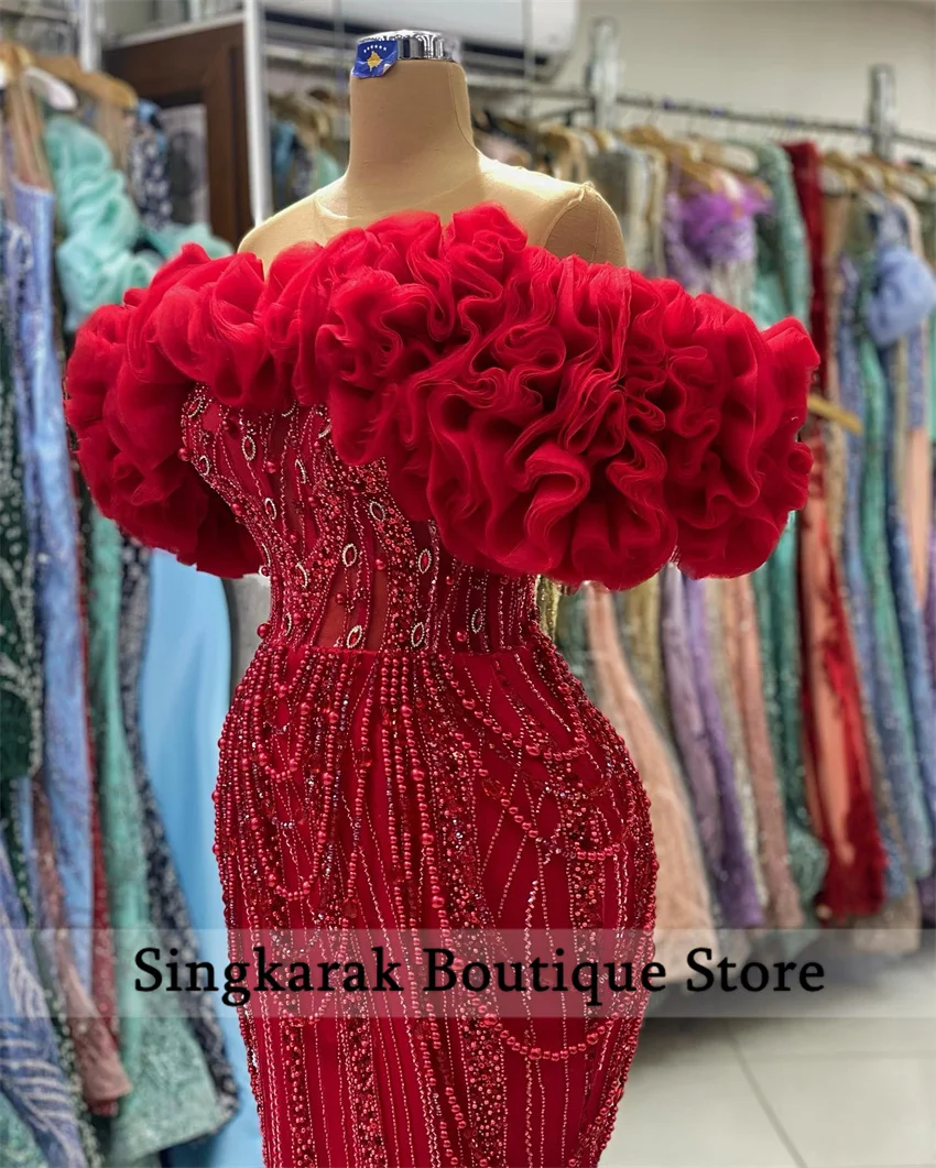 

Red Gorgeous Wedding Party Dress Diamonds Formal Prom Gowns Custom Dinner Night Dresses Beaded Robe Soirée Female