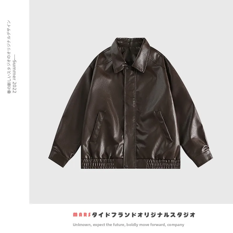 

Sweet Cool Sle из искусственной кожи, свободный крой с воротником в стиле ретро, новинка 2023, осенняя модная верхняя одежда, молодежная культура