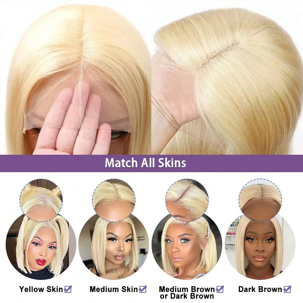 613 Blonde Short Bob Wig Human Hair 13x4 13x6 Bob Lace Front Wig 200 Density 613 Straight Short Human Hair Wigs Brazilian Hair