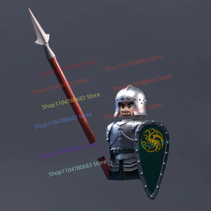 مكعبات بناء MOC جندي مصغر من العصور الوسطى مع درع أخضر نموذج تجميع حلية لعبة الرسوم المتحركة هدية المهرجان وقابلة للجمع #1