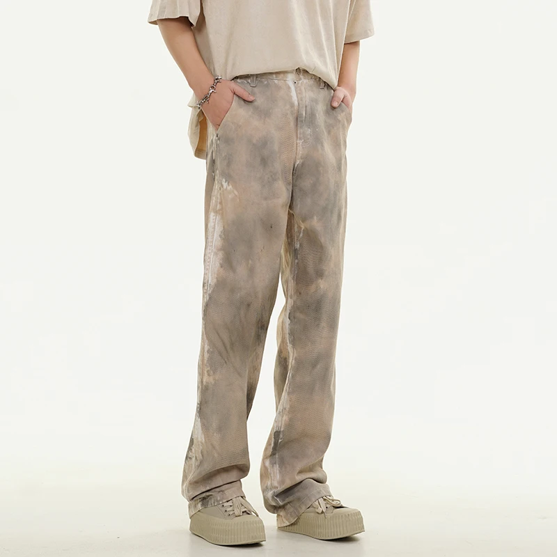 Hip Hop Loose Straight Jeans Men's Personalized Printed Classic Retro Fashion Street Casual Y2K Trousers