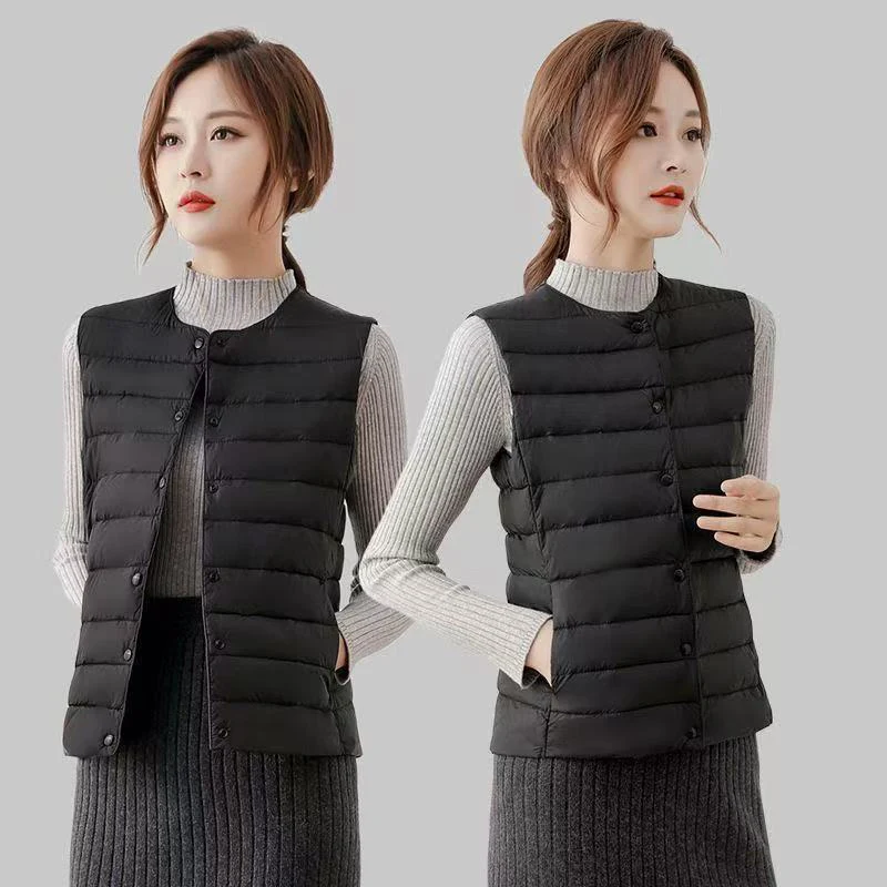 

2025 New Ultralight Sleeveless Cotton Vest Women Winter Packable Warm Waistcoat Simple Slim Warm Inner Wear Cardigan Jacket Lady