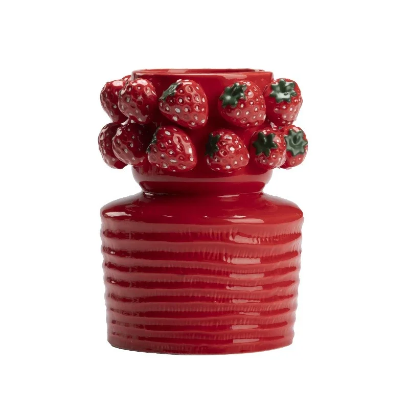 

Nordic ins ceramic large strawberry ceramic vase, high-end light luxury living room bedroom ornament, large flower arrangement