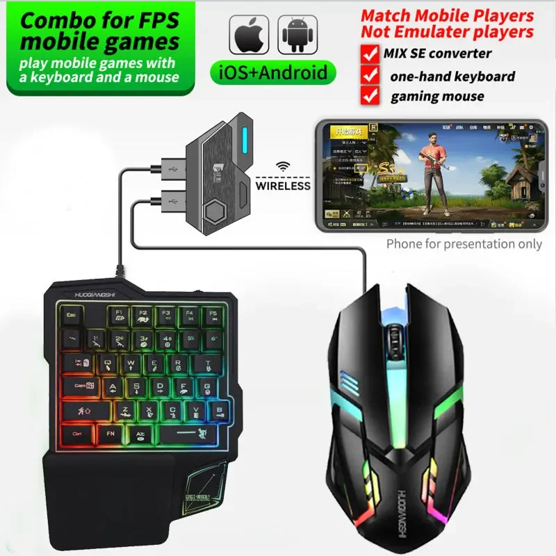 Full Set One Handed Wired Games Keyboard And Mouse Set For Eating Chicken Artifact Mobile Games With Breathing Backlight