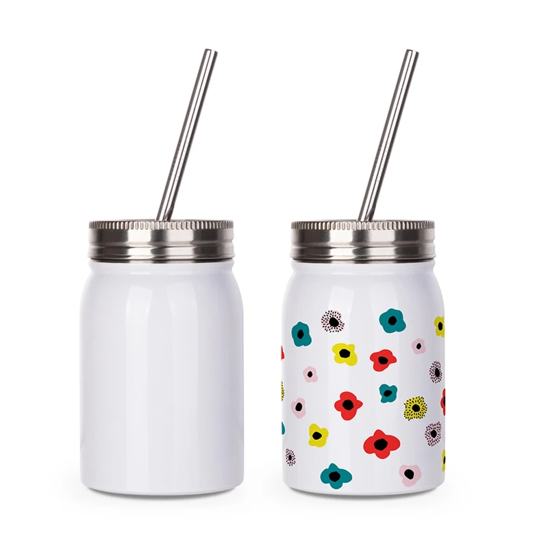 White Wholesale Stainless Steel Sublimation Mason Jar Tumbler with Lid and Straw