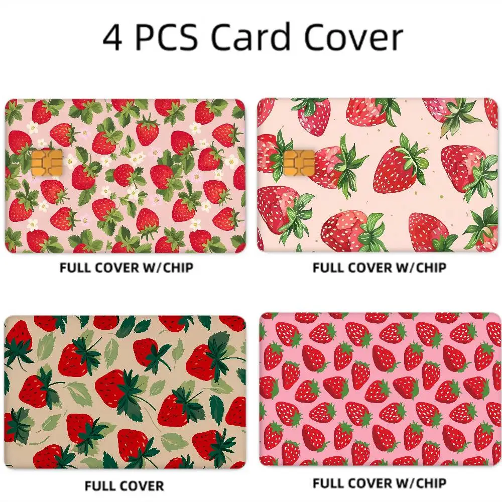 Minimalist Strawberry Anime Front Cover Film Sticker Skin For Credit Debit Card Small Large Chip