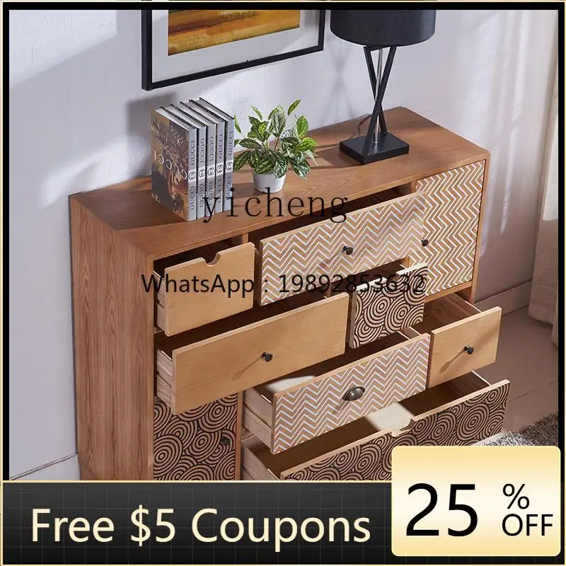solid wood bedroom living room storage locker balcony simple drawer whole wall Chinese chest of drawers