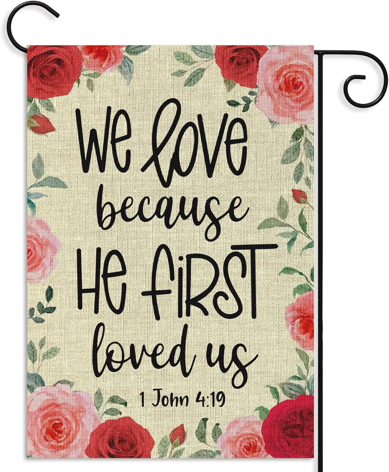 WATINC Valentine's Day Christian Garden Flag - 12 x 18 Inch We Love Because He First Loved us 1 John 4:19 Double Sided O ZZM