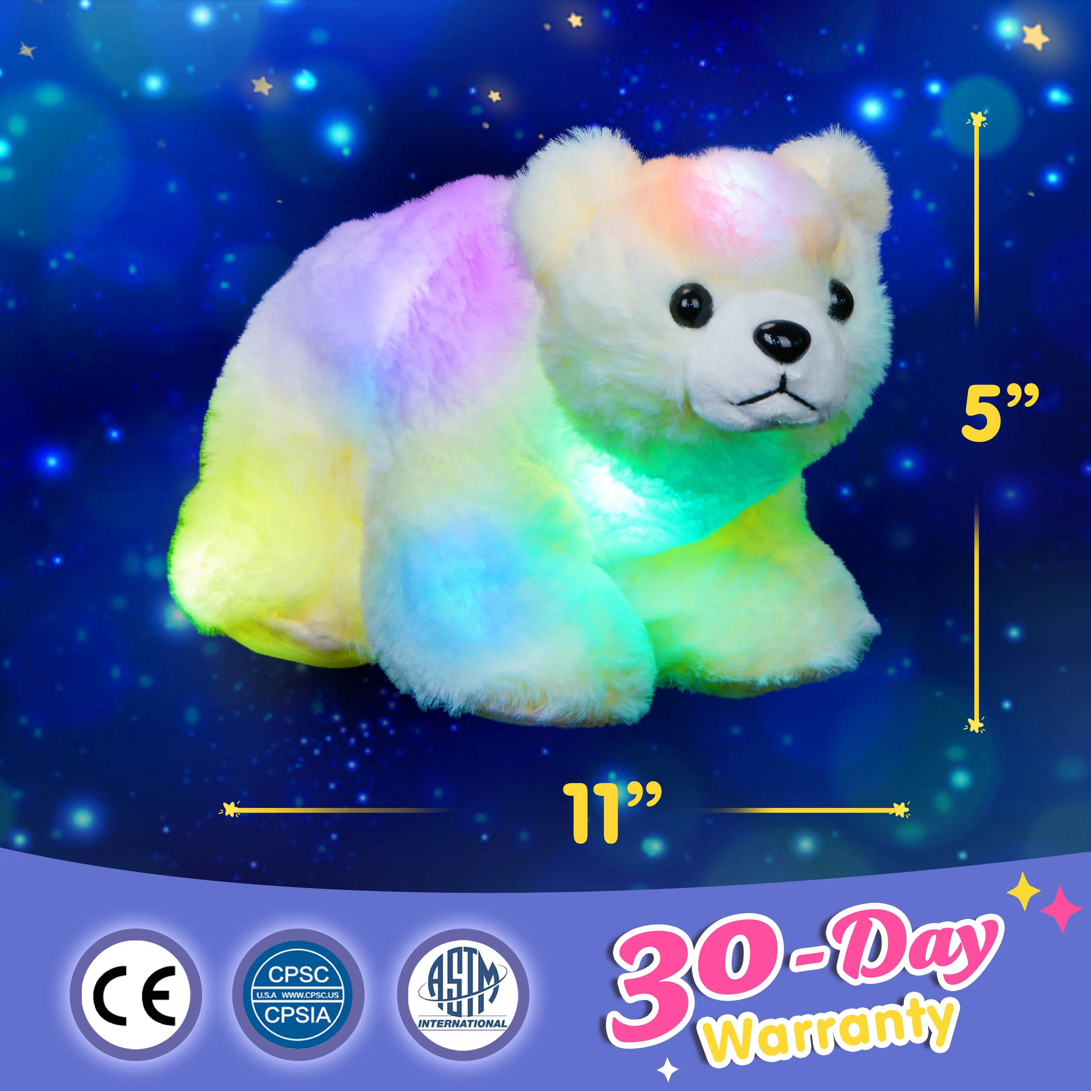 28cm White Polar Bear Doll Plush Toy Light-up Soft Cute High Quality PP Cotton Stuffed Animals for Girls Kids Luminous Toy