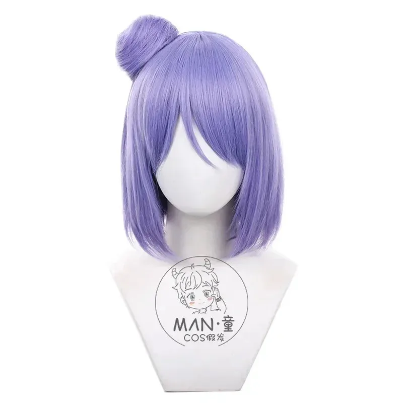wiwiwi 123Anime Konan Cosplay Wig Short Purple Women Hair with Bun Heat Resistant Synthetic Wigs +Free Cap