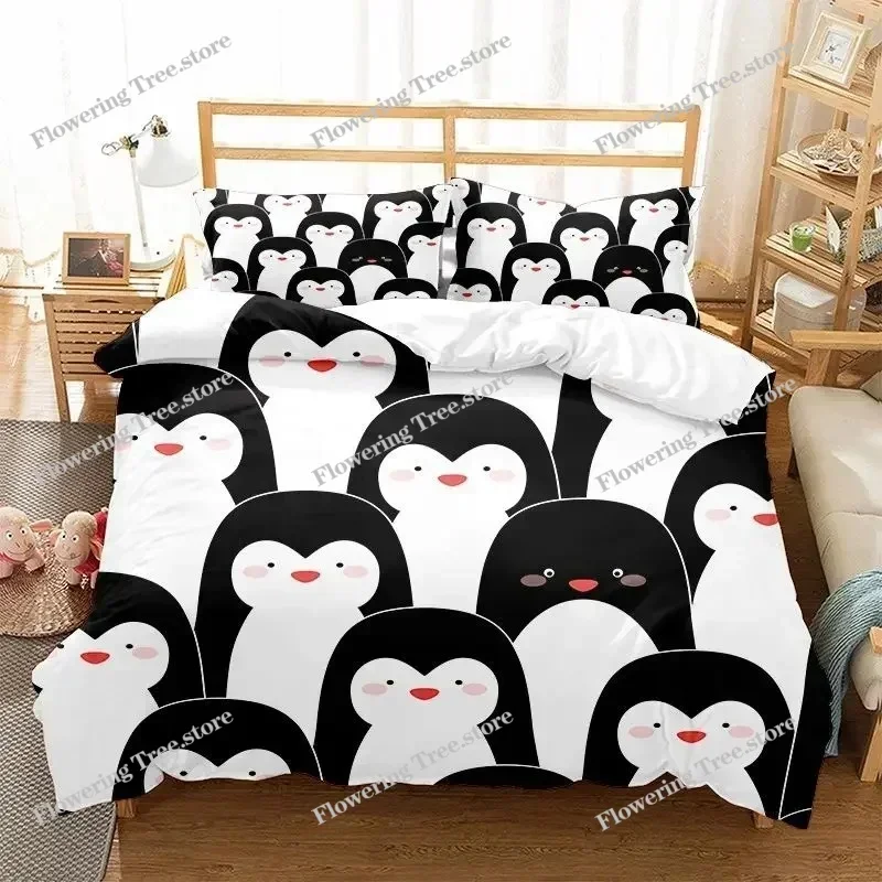 Cute Penguin Bedding Set Cartoon Animals Duvet Cover Set Twin For Boys Girls Room Decor Print Comforter Cover With Pillowcases