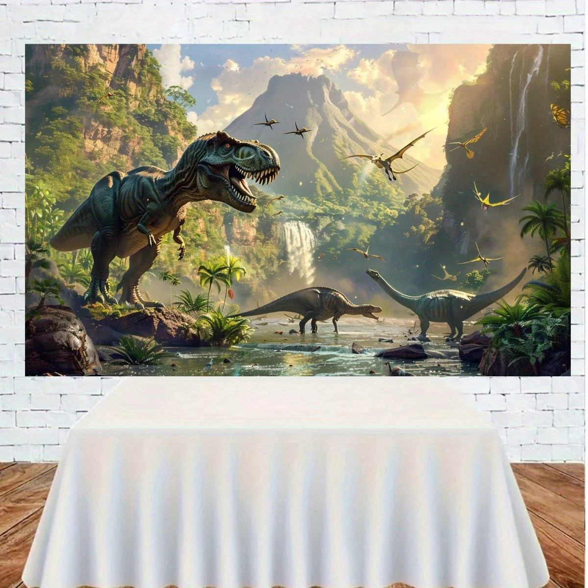 Jurassic Dinosaur World Banner, Wall Hanging for Bedroom & Living Room, Fun Home Office Decor, Perfect Photography Backdrop