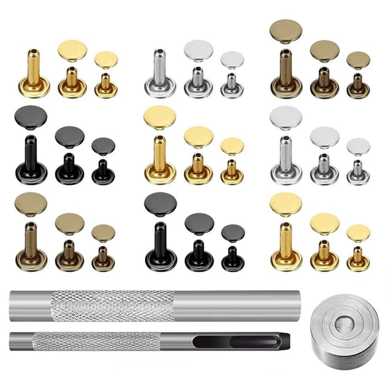 360 Sets of Boxed 6mm 8mm Double-Sided Rivet Round Cap Rivet Leather Paving + Installation Tool Kit + Pliers-A51M