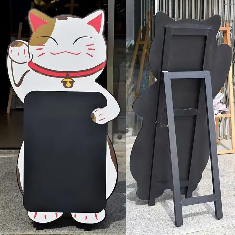 Wooden Cat Floor Type Blackboard Windproof Poster Rack Billboard Shopping Mall Advertising Promotion Rack Display Rack Signboard