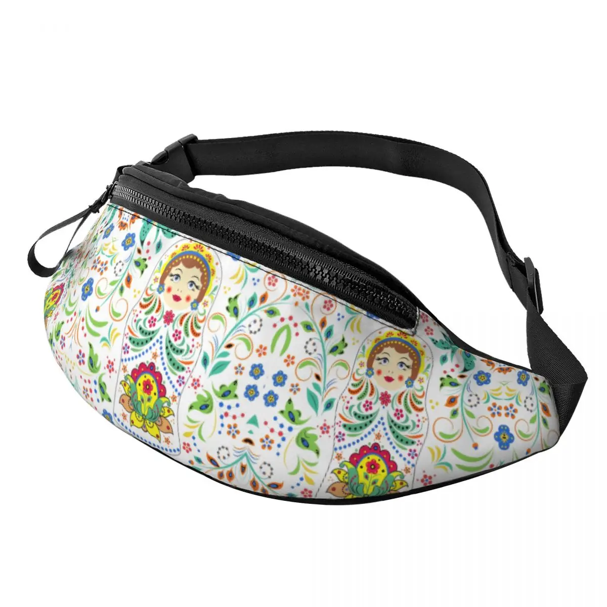 Russia Matryoshka Doll With Flowers Pattern Fanny Pack for Travel Hiking Women Men Crossbody Waist Bag Phone Money Pouch