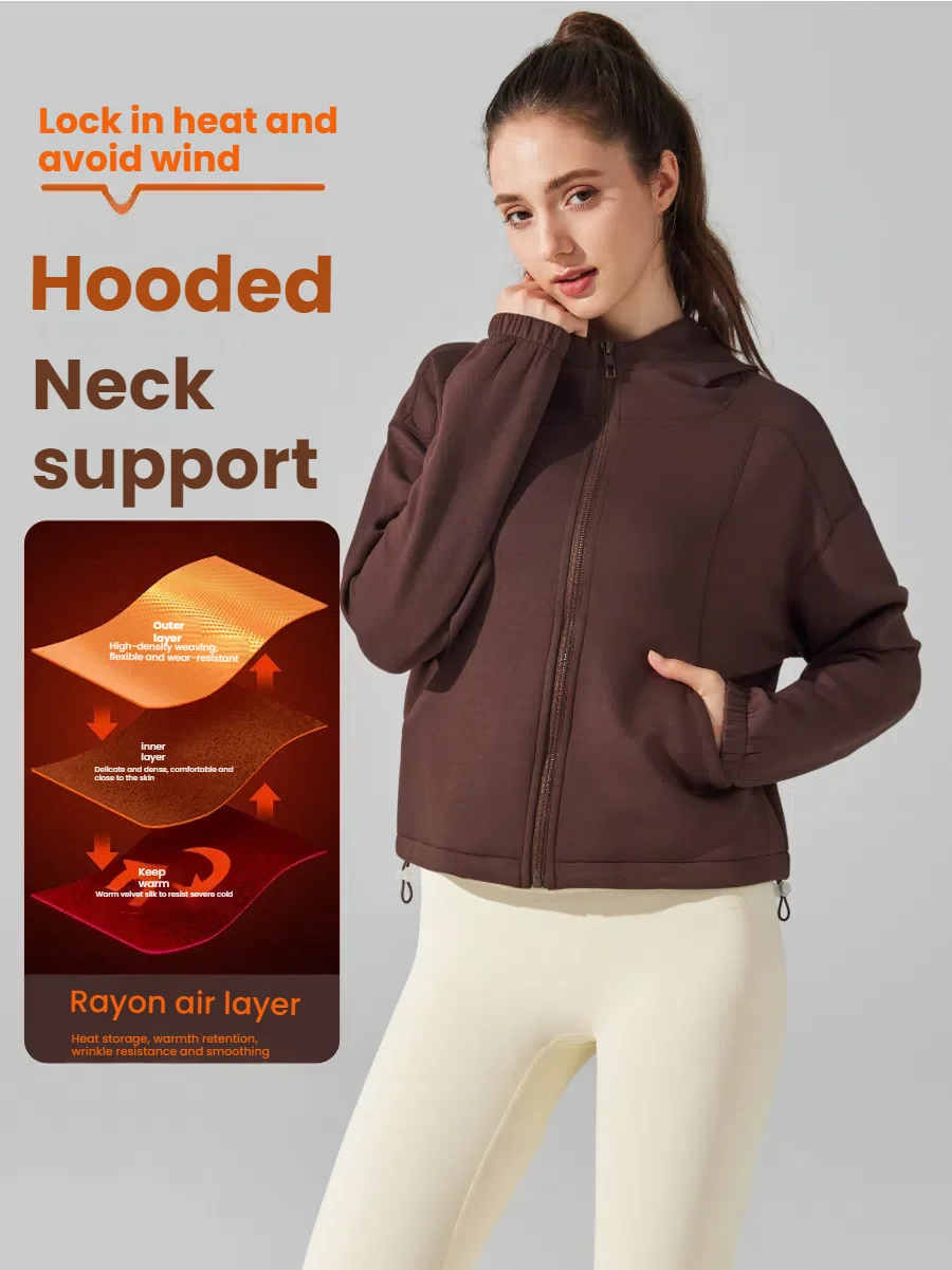 

Women's Fall Winter Hooded Zip Up Sweatshirt Jacket Loose Fit Fleece Yoga Coat Warm Sports Outdoor Pullover Gym Running Tops