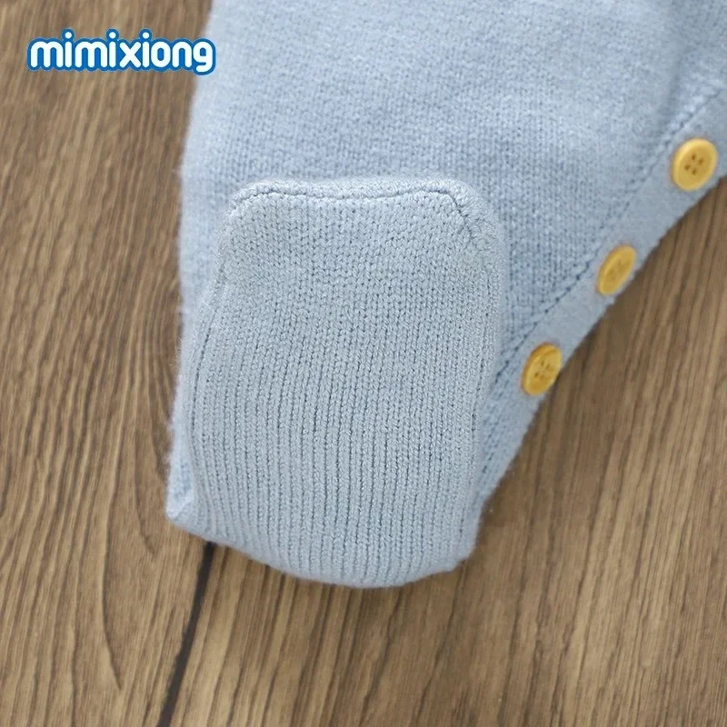 Spring Autumn Newborn Boys Outwear Rompers Hats Clothes Baby Rompers Blue Long Sleeve Knit Set 0-9m Infant Jumpsuits Winter Wear