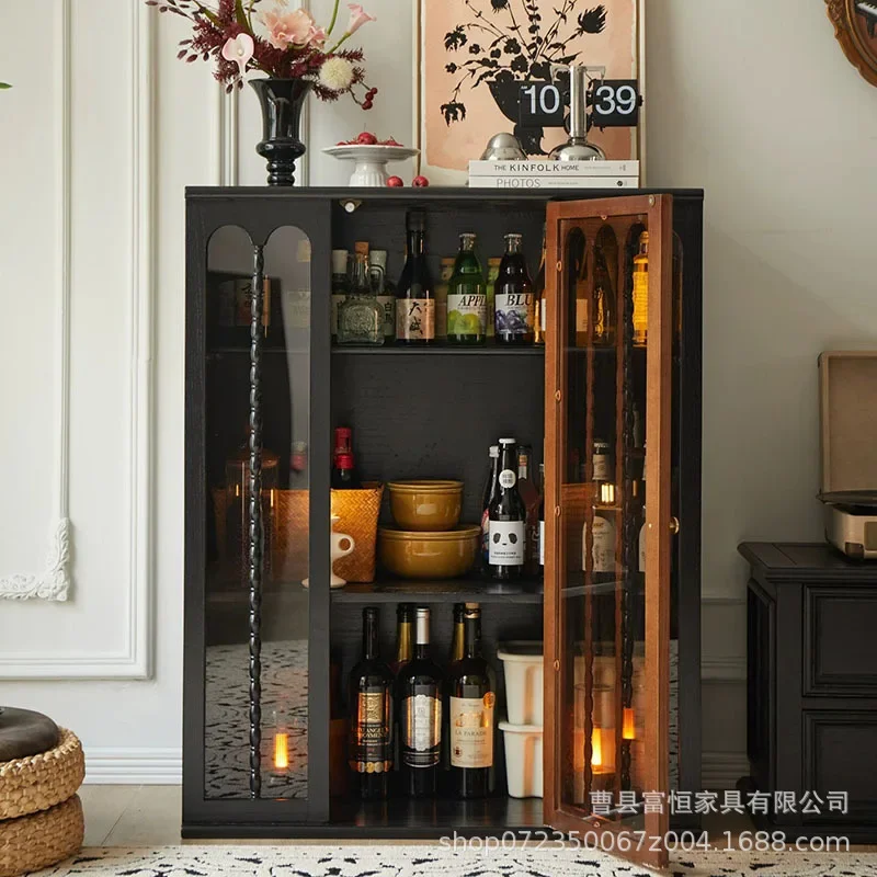 Solid wood wine cabinet, antique doorcabinet in living room, glass dustproof displaycabinet, sofa high sidecabinet, figure ca
