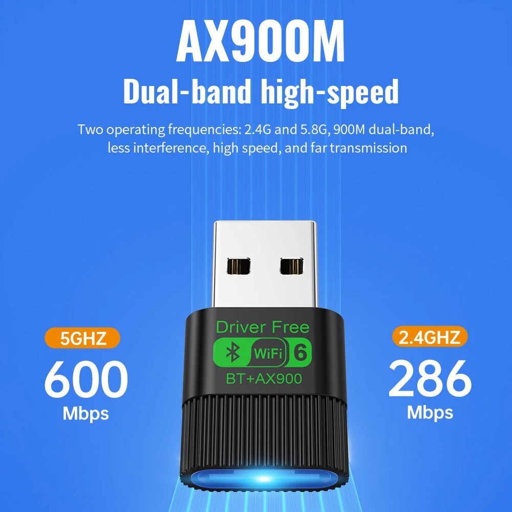 WIFI 6 Adapter AX900 Network Card 2.4G&5GHz Dual Band Signal Reception USB Dongle For Laptop Driver Free USB Wireless Receiver