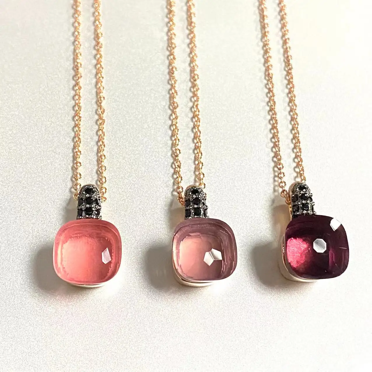 10.6mm Classic Crystal Pendant Necklace With Black Gun Plated 34Colors Pink Blue Crystal Pendant Square Candy Necklace Gift