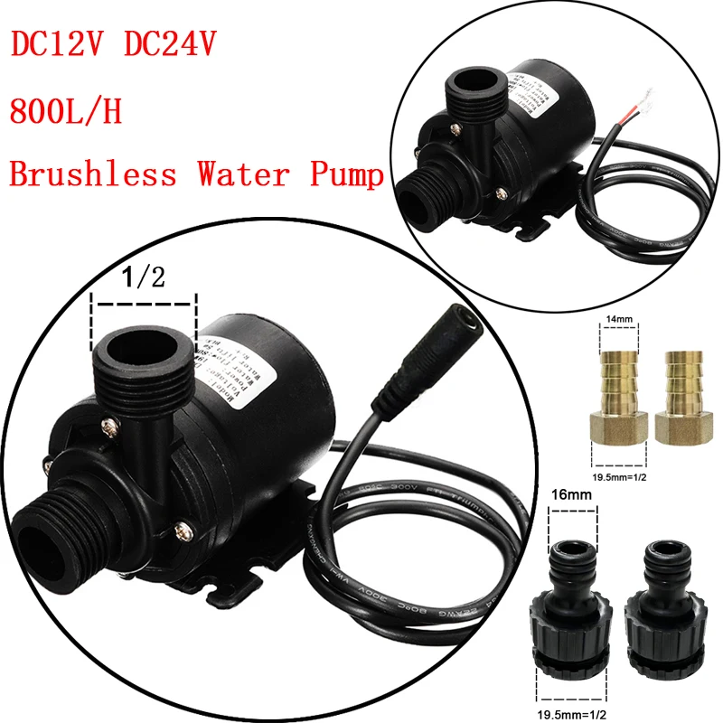 DC 12V 24V Ultra-quiet Solar Water Pump 800L/H 5M Lift Brushless Motor Submersible Pump for Cooling System Fountains Quick Joint