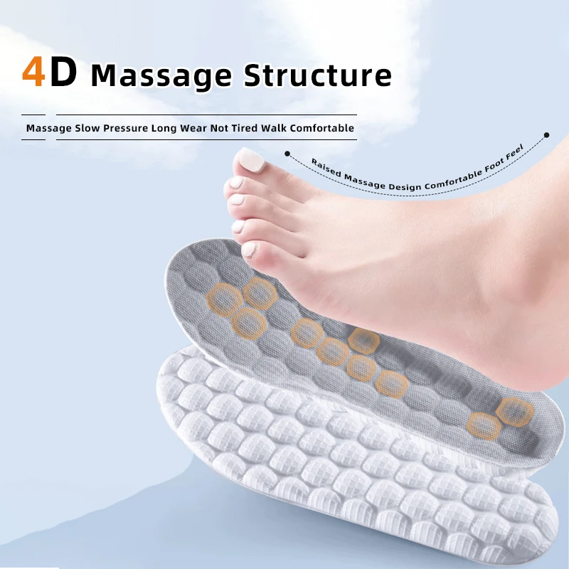 4D Massage Latex Sport Insoles Soft High Elasticity Shoe Pads Breathable Deodorant Shock Absorption Cushion Arch Support Insole