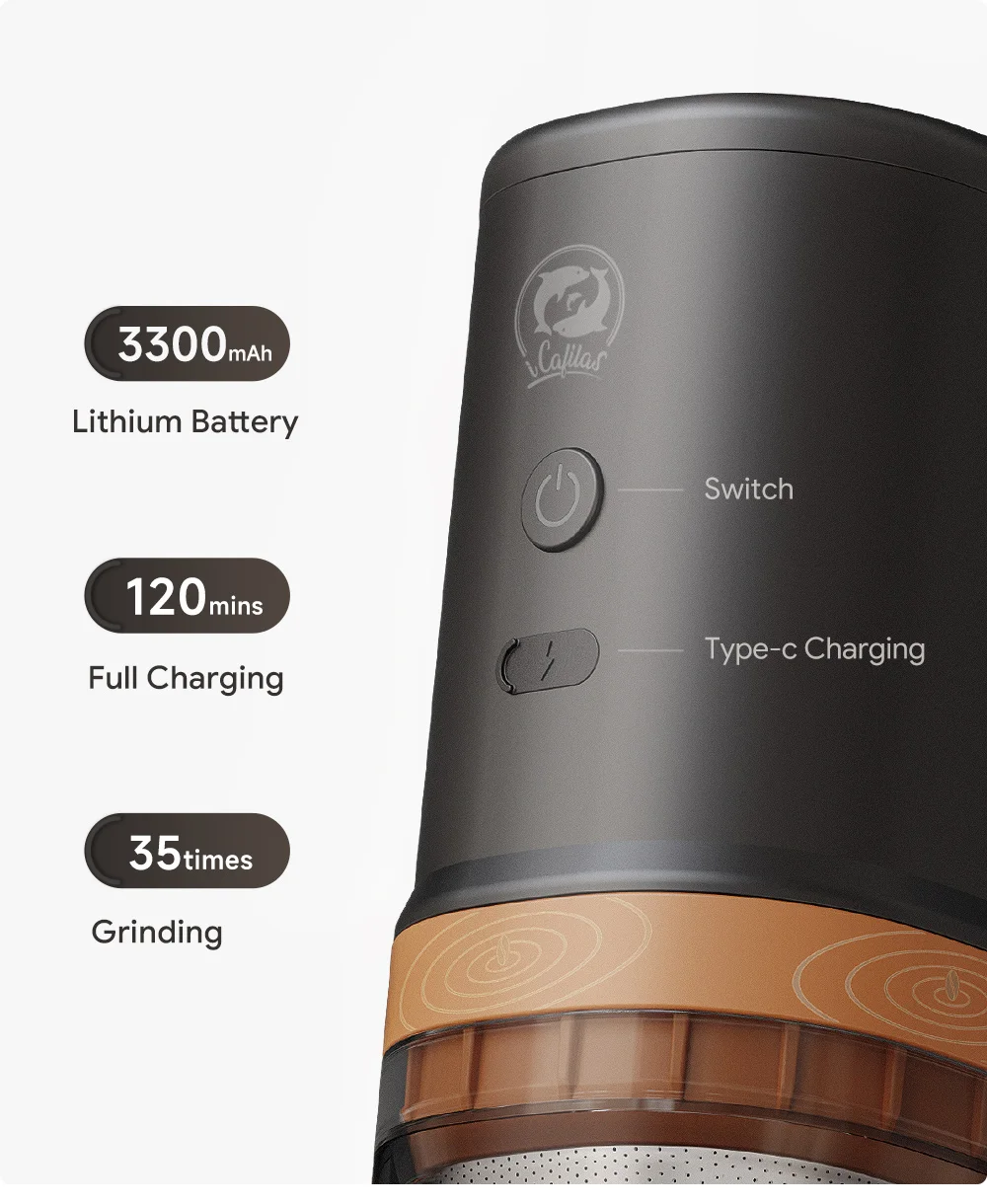 Elektrische tragbare Kaffeemühle aus Edelstahl, Multifunktions-Mahlmaschine für Kaffeebohnen, Bohnen, Getreide und Kräuter – Detail 7