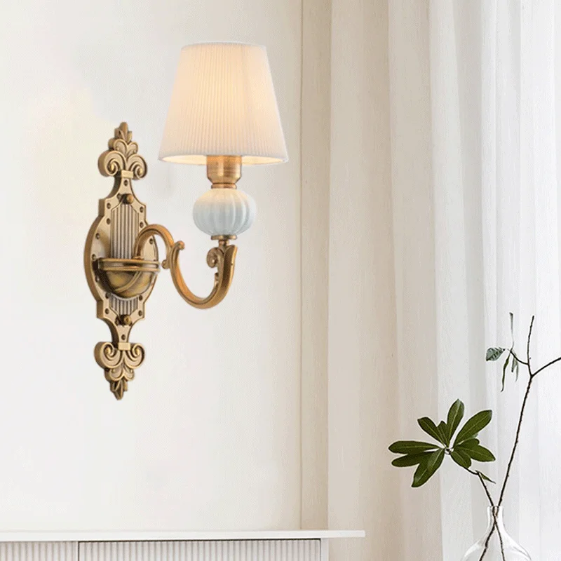 Creative European Style Fabric Wall Lamps Living Room Ceramic Lamp Dining Room Hallway Balcony Bedroom Bedside Lighting Fixture