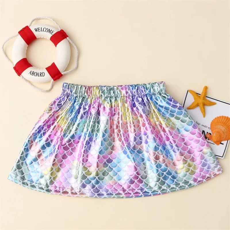 Fish Scale Skirt Large Bow A-line Skirt Fish Scale Skirt Rainbow Skirt Tutu Skirt Preschool Children\'s Bow Knot Colored Skirt