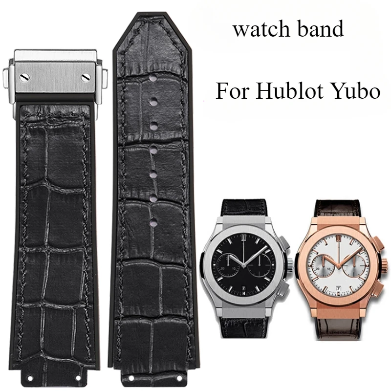 For Hublot Yubo Big Bang Genuine Cow Leather Watch Strap Male Classic Fusion Silicone Sweetproof Watch Strap 19x26mm Matte