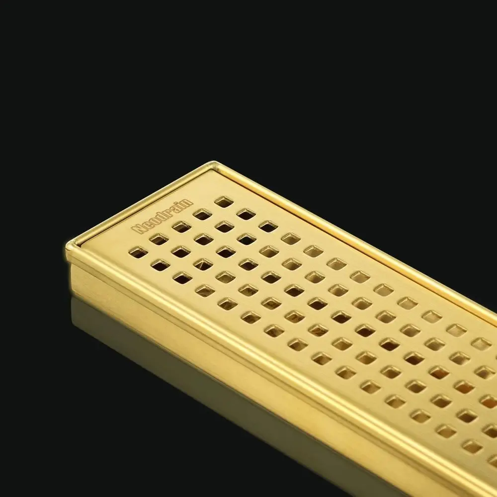 ท่อระบายน้ำฝักบัวแบบเส้นตรงสีทองเหลืองขัดเงา 36 ชิ้น พร้อมตะแกรงแบบถอดได้และตัวกรองเส้นผม