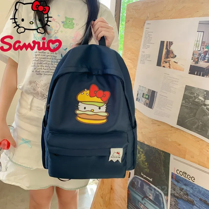  Hello Kitty New Backpack Student School Bag Unisex Cute Simple Solid Color Large Capacity Cartoon Print