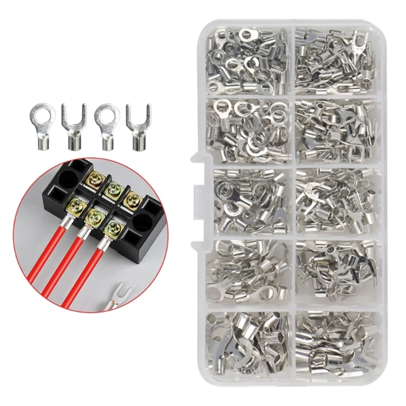 320 Pcs Non-Insulated Ring Fork U-Terminal Connector Tin-Plated-Copper Wire Crimp Fork End Cable Lugs Wire Connector