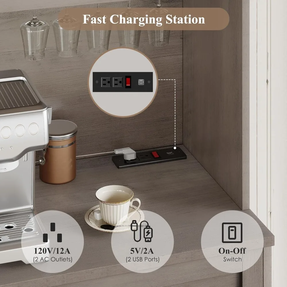 خزانة مخزن المطبخ الحديثة ذات الطول الأبيض مع قاعدة شحن وحامل الميكروويف ورف النبيذ #5