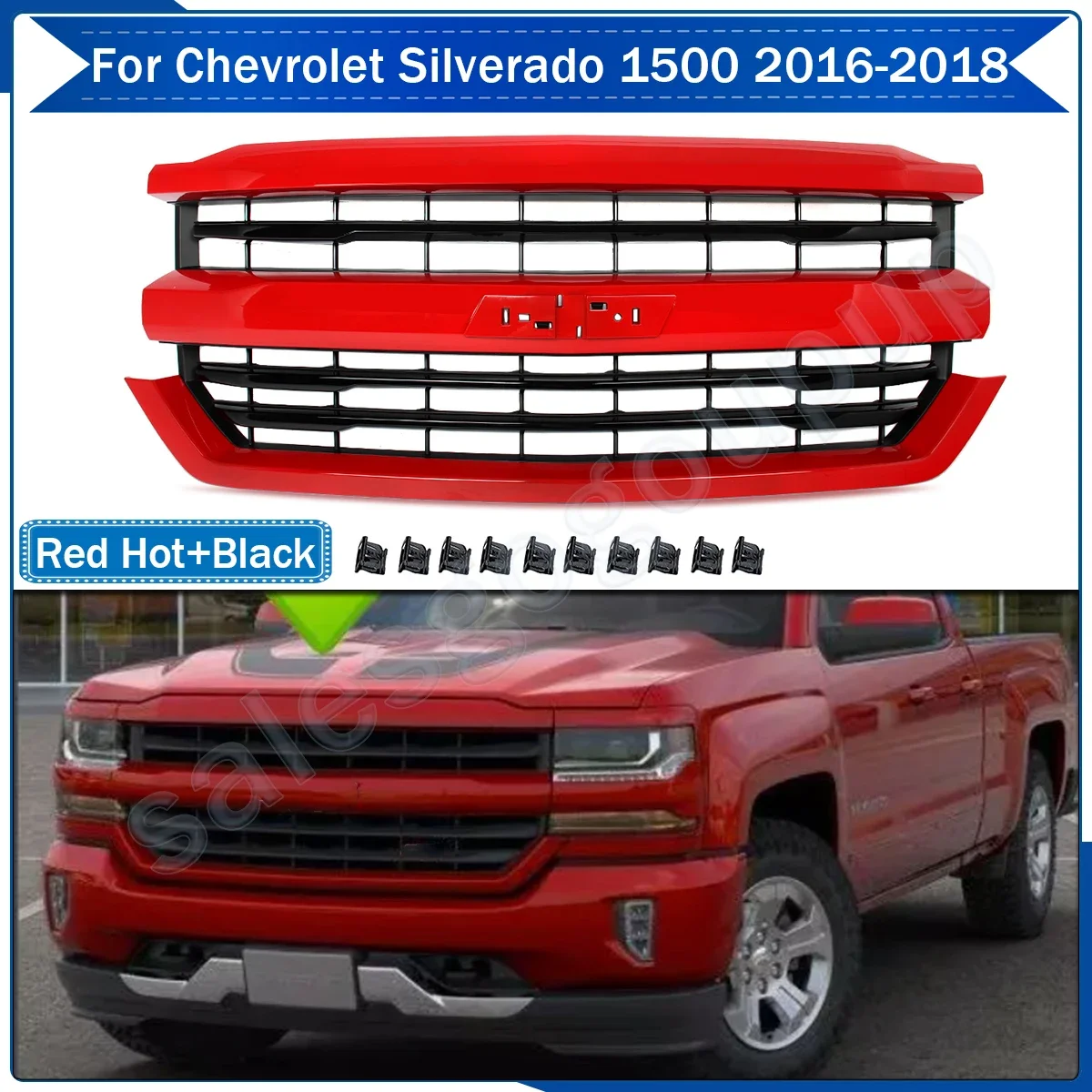 

For 2016 17 2018 Chevrolet Silverado 1500 Front Grille LTZ High Country RED HOT